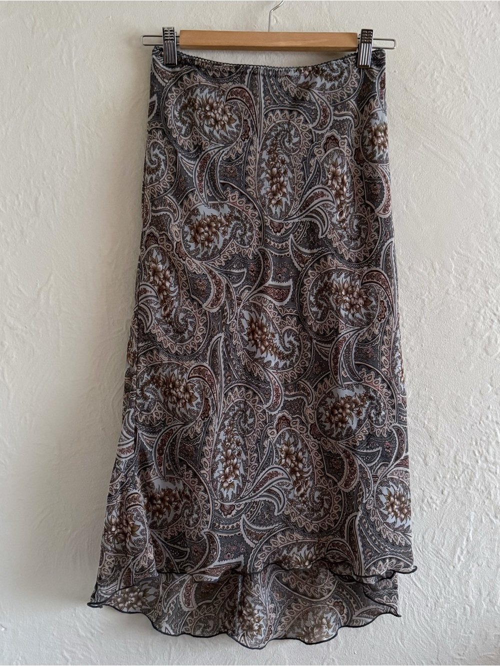 Y2K Paisley A-Line Midi Skirt in Brown and Blue